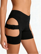 Black Cut-Out Buckle Dance Shorts