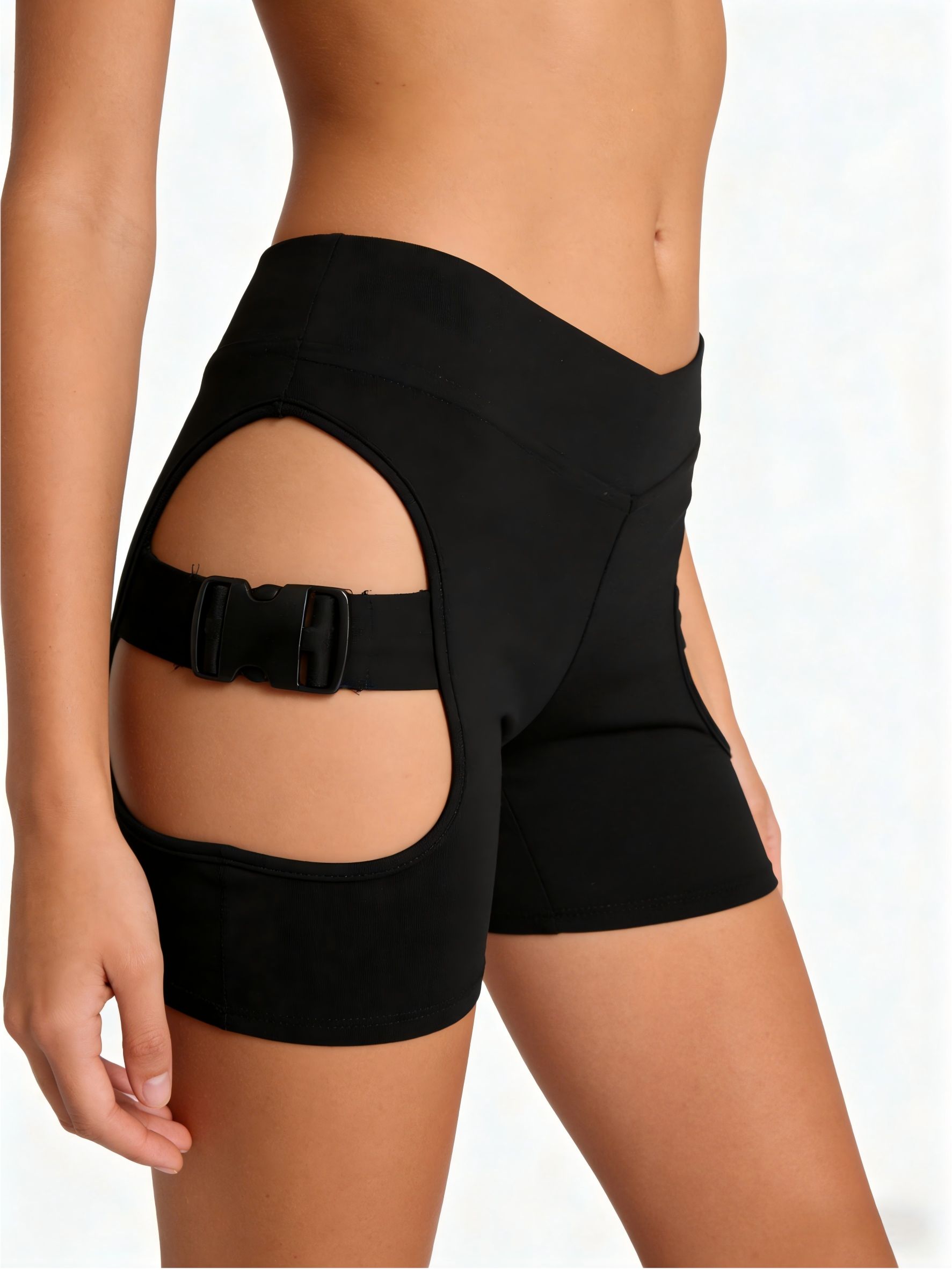 Black Cut-Out Buckle Dance Shorts
