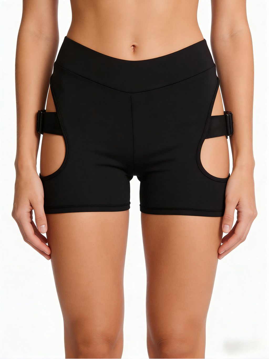 Black Cut-Out Buckle Dance Shorts