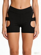 Black Cut-Out Buckle Dance Shorts