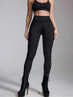 Black Criss-Cross Mesh Panel High Waist Leggings