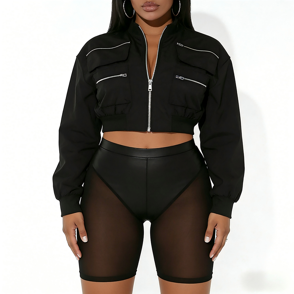 High Waist Mesh & Faux Leather Shorts
