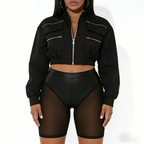 High Waist Mesh & Faux Leather Shorts