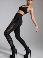 Black Criss-Cross Mesh Panel High Waist Leggings