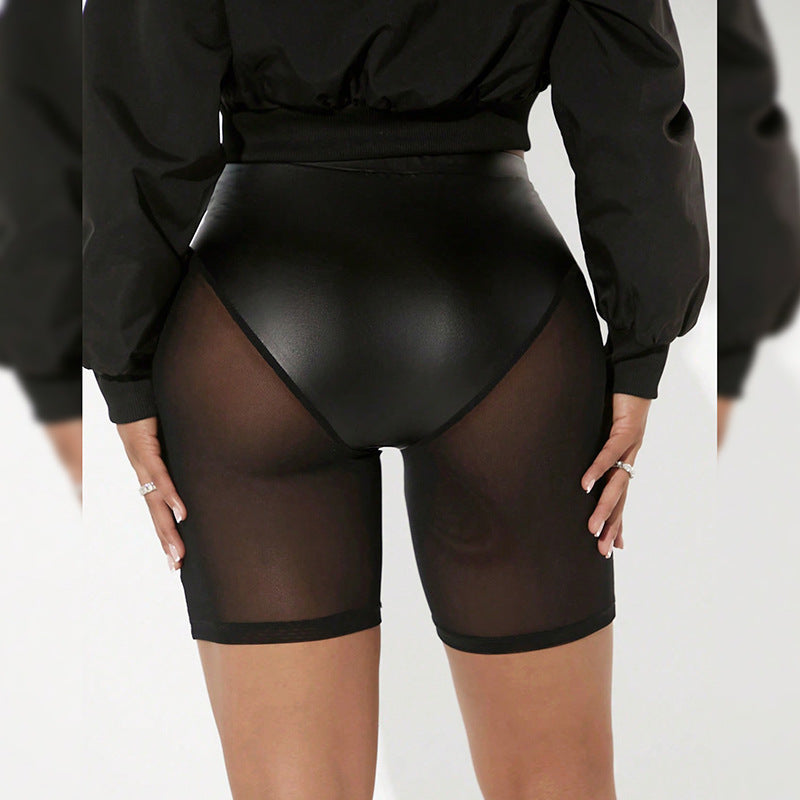 High Waist Mesh & Faux Leather Shorts