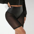 High Waist Mesh & Faux Leather Shorts