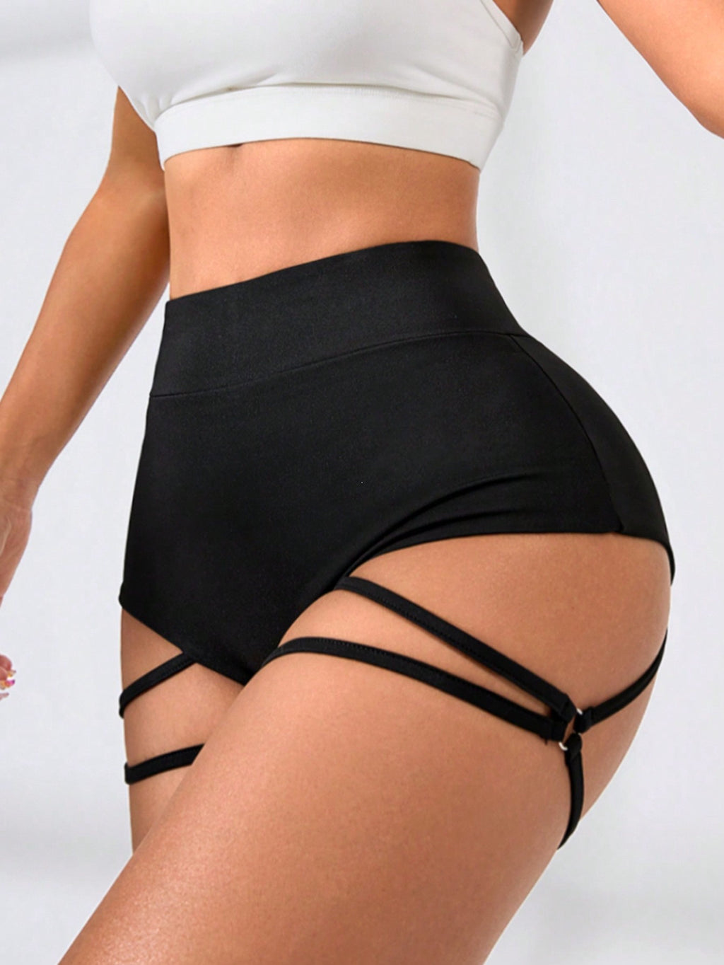 Strappy Cut-Out High-Waist Booty Shorts