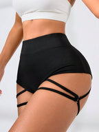 Strappy Cut-Out High-Waist Booty Shorts