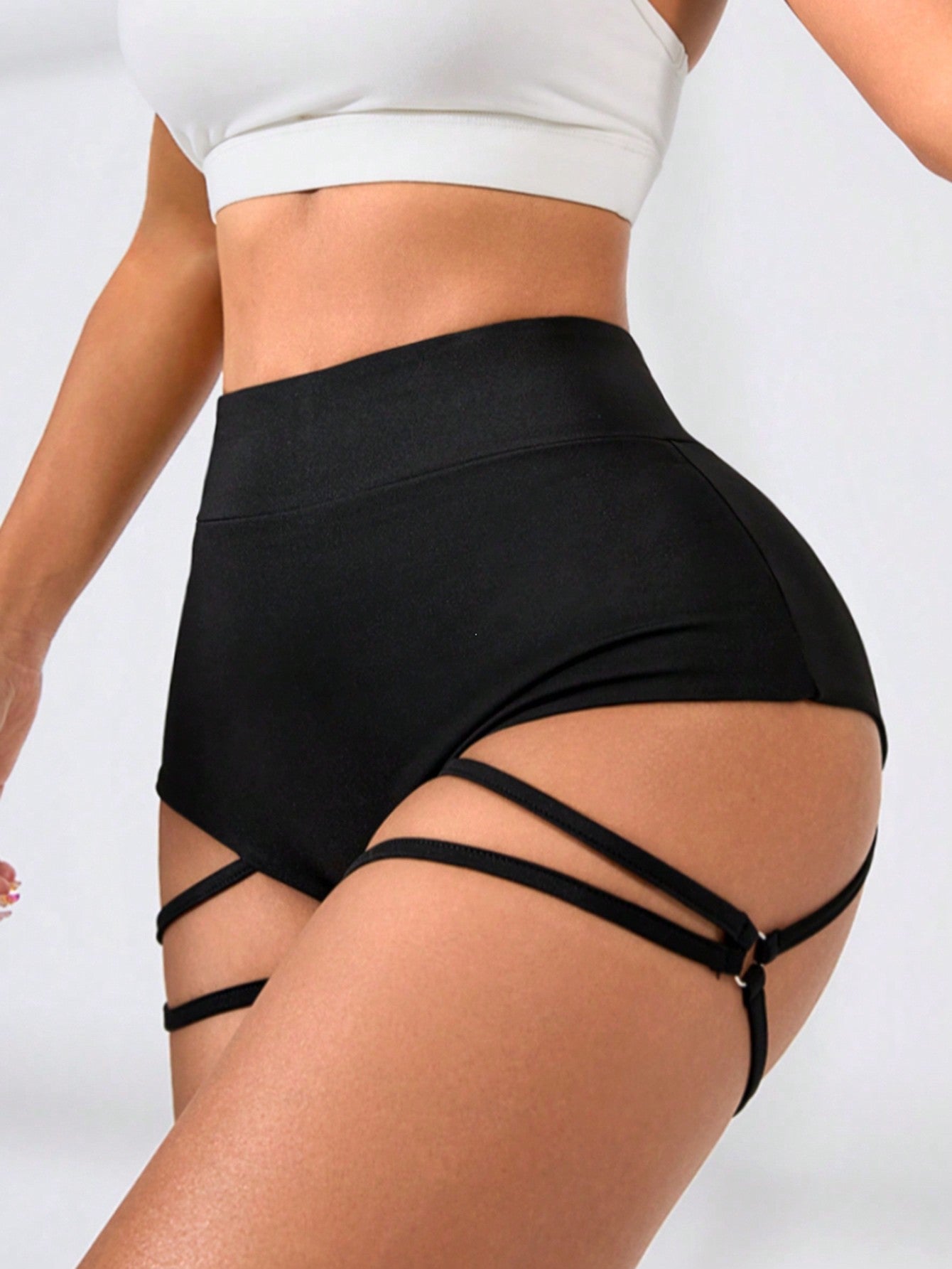 Strappy Cut-Out High-Waist Booty Shorts