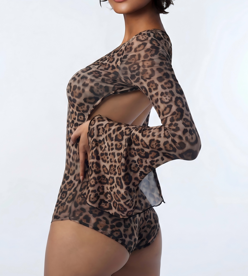 Rebel Camo Mesh Bell Sleeve Bodysuit – Adjustable Backless Rave Wear