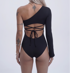 Aura Butterfly Asymmetric One-Sleeve Bodysuit - Chocolate Brown