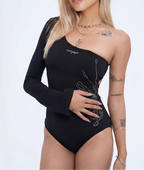 Aura Butterfly Asymmetric One-Sleeve Bodysuit - Chocolate Brown