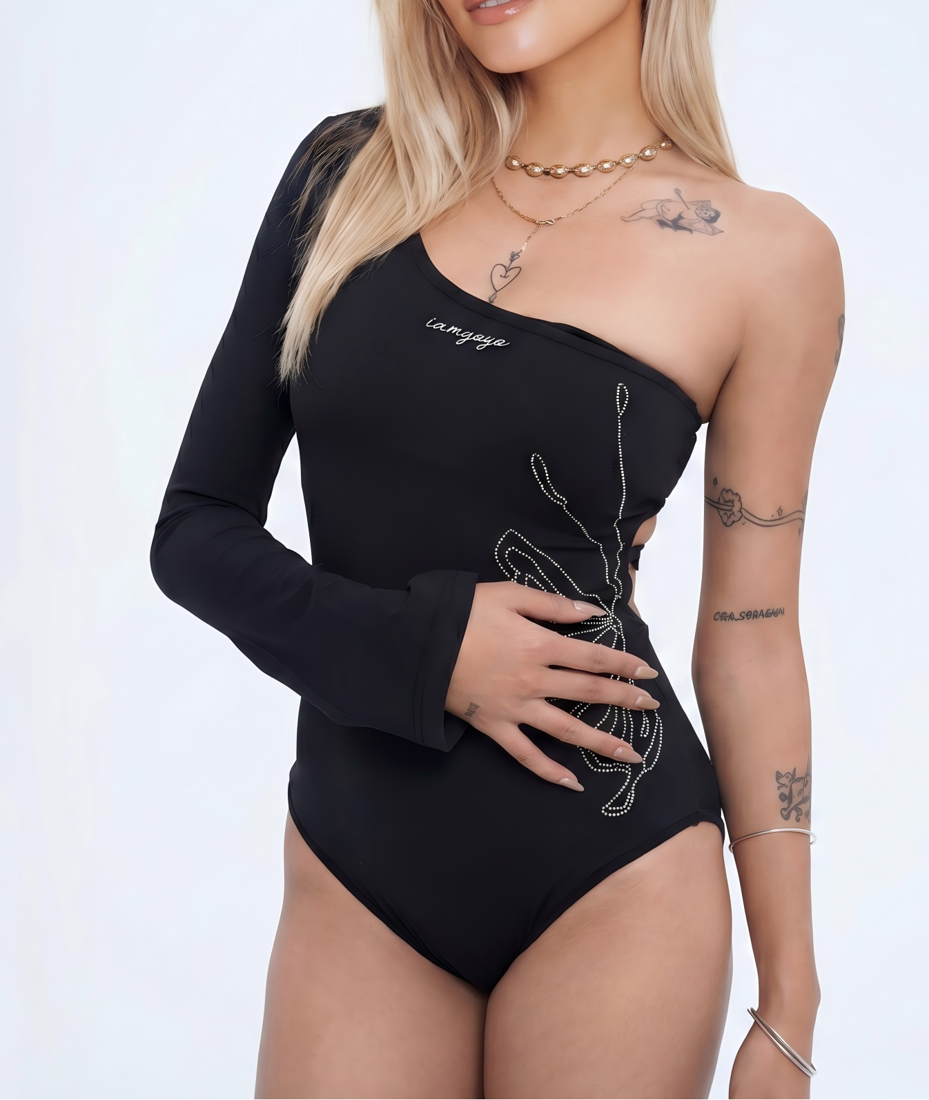 Aura Butterfly Asymmetric One-Sleeve Bodysuit - Chocolate Brown