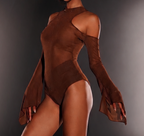 Black Sheer Mesh Cutout Bodysuit with Long Sleeves & Open Back