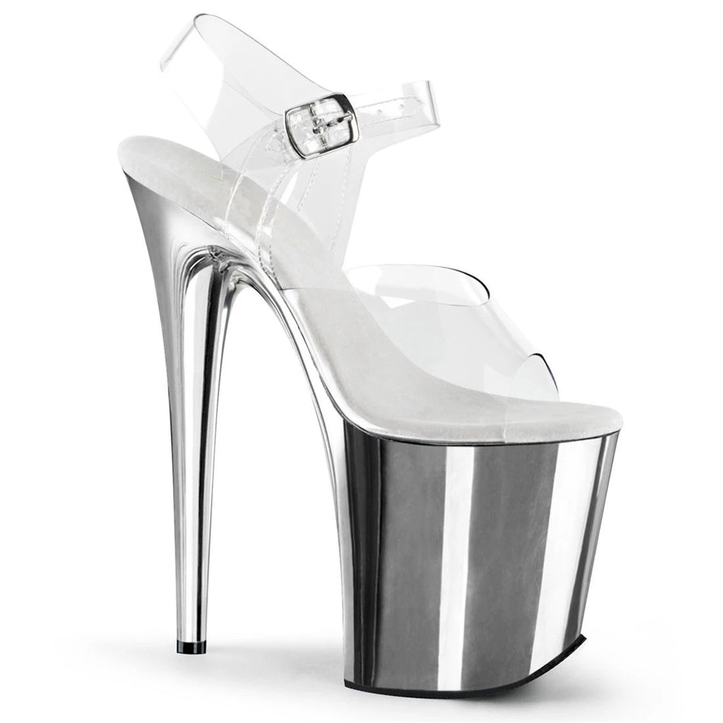 Crystal Gleam - Chrome Extreme Platform Heels with Clear Straps