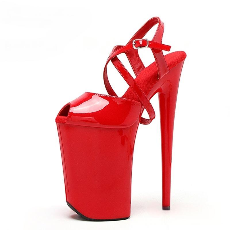 Extreme Platform Stiletto Sandal – Black Patent Crisscross Ankle Strap