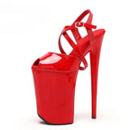 Extreme Platform Stiletto Sandal – Black Patent Crisscross Ankle Strap