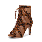 Open Toe Mesh Lace Up High Heel Ankle Boots