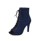 Glamour Sparkle Lace-Up Peep Toe Ankle Boots