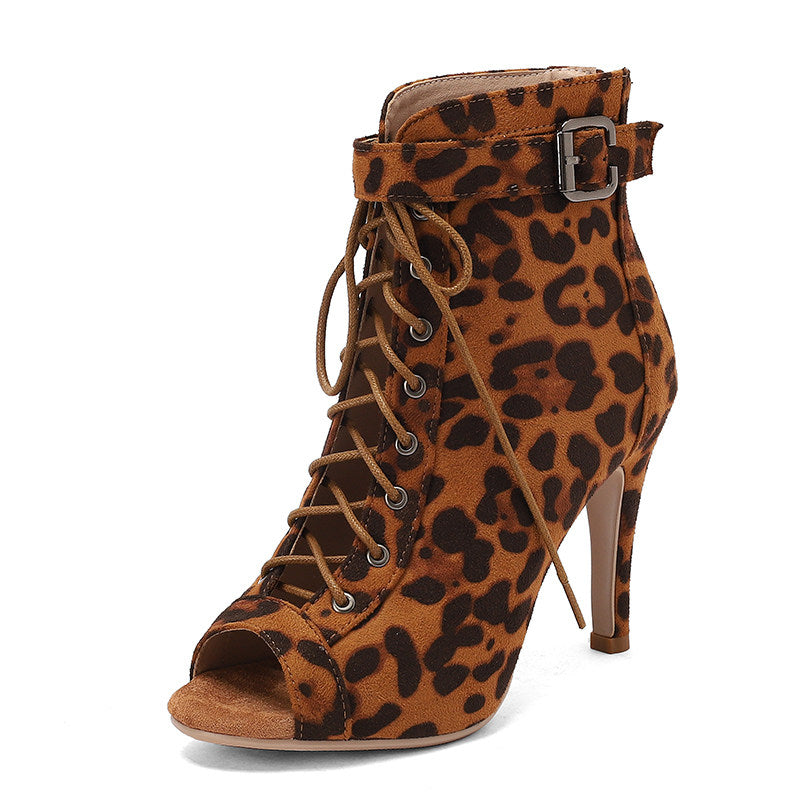 Peep Toe Stiletto Ankle Boots with Buckle Strap