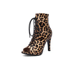 Lace-Up Peep Toe Stiletto Ankle Booties – Animal Print