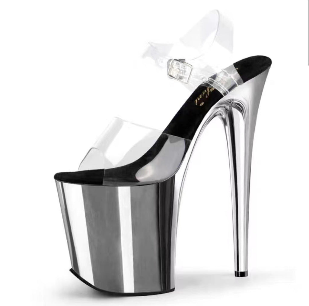 Crystal Gleam - Chrome Extreme Platform Heels with Clear Straps