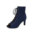 Glamour Sparkle Lace-Up Peep Toe Ankle Boots