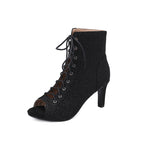 Glamour Sparkle Lace-Up Peep Toe Ankle Boots