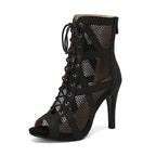 Fishnet Lace-Up Heeled Sandals