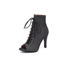 Lace-Up Peep Toe Stiletto Ankle Booties – Animal Print