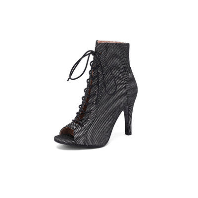 Lace-Up Peep Toe Stiletto Ankle Booties – Animal Print