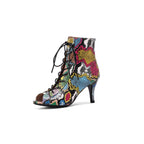 Lace-Up Peep Toe Stiletto Ankle Booties – Animal Print