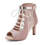 Glamour Lace Up Open Toe Stiletto Booties