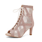 Fishnet Lace-Up Heeled Sandals
