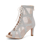 Fishnet Lace-Up Heeled Sandals