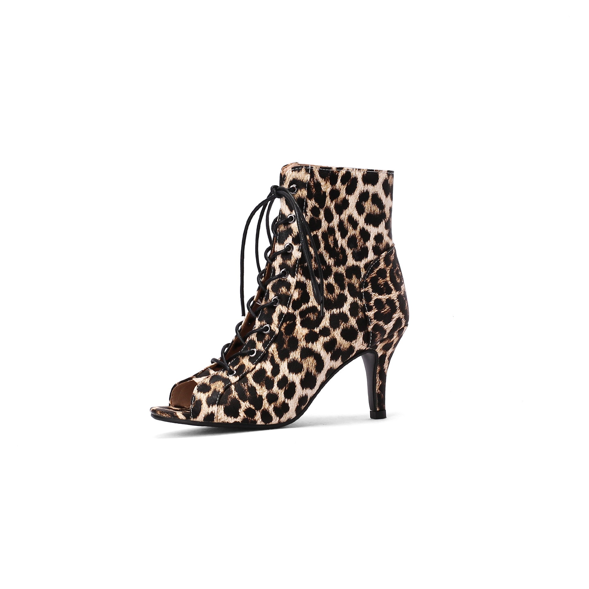 Lace-Up Peep Toe Stiletto Ankle Booties – Animal Print