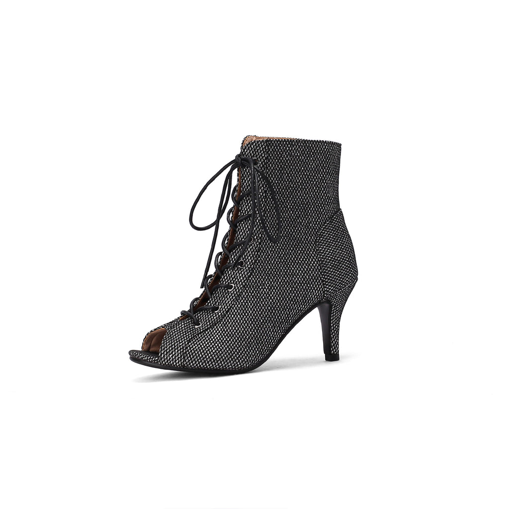 Lace-Up Peep Toe Stiletto Ankle Booties – Animal Print
