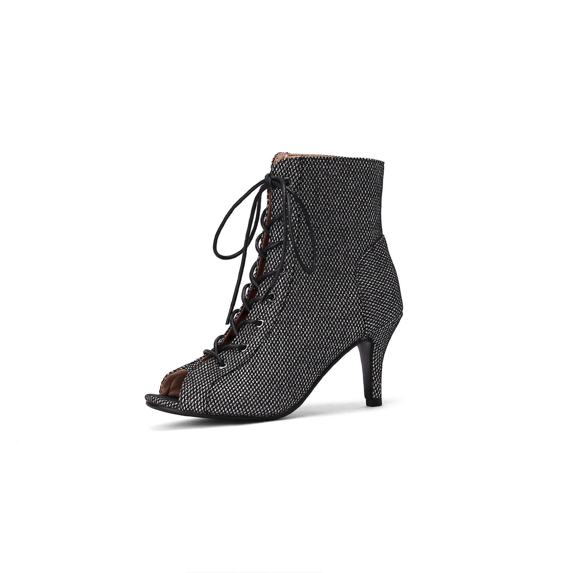 Lace-Up Peep Toe Stiletto Ankle Booties – Animal Print