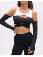 Cutout Colorblock Athletic Long Sleeve Crop Top