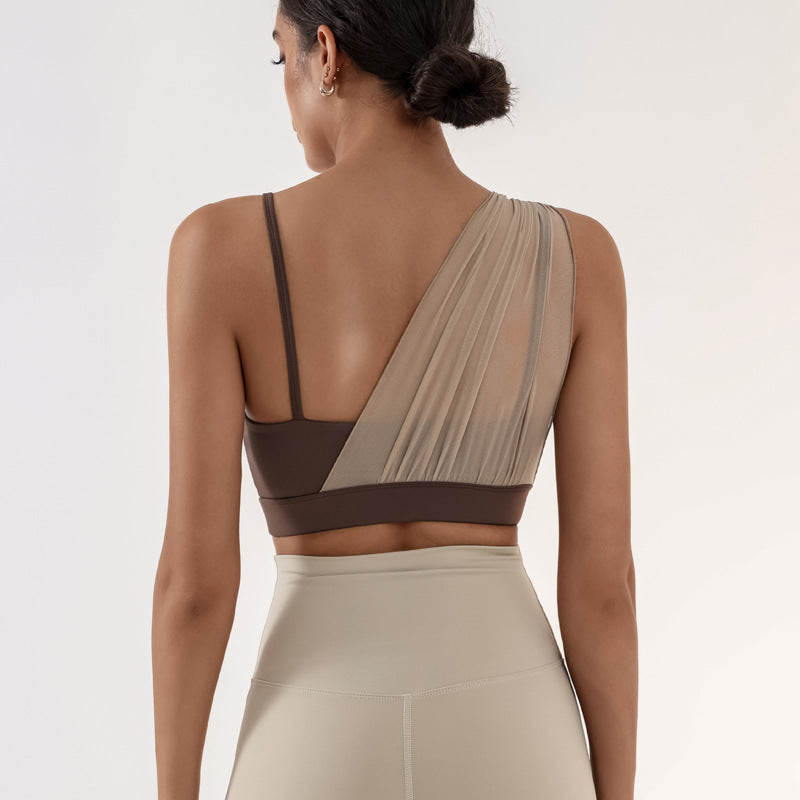 Asymmetrical Mesh Drape Bra Top