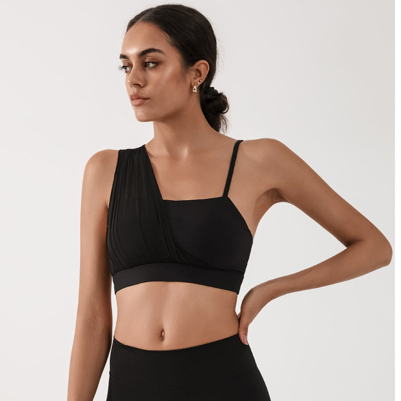 Asymmetrical Mesh Drape Bra Top
