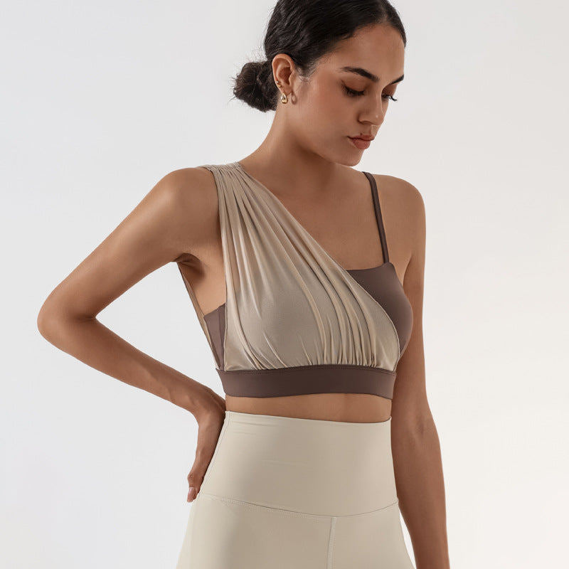 Asymmetrical Mesh Drape Bra Top