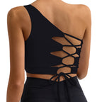 One Shoulder Lace-Up Sports Bra