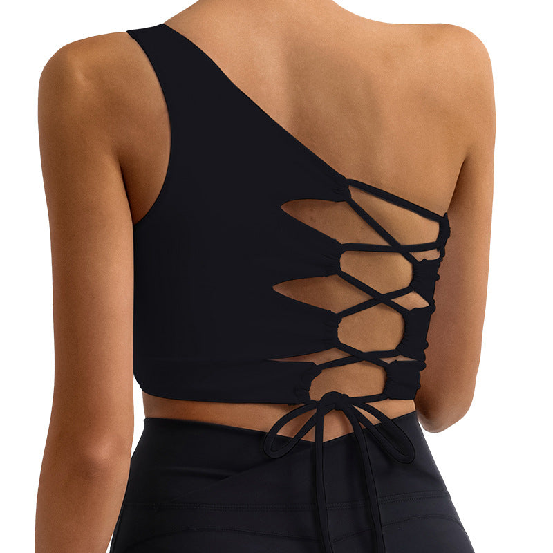 One Shoulder Lace-Up Sports Bra