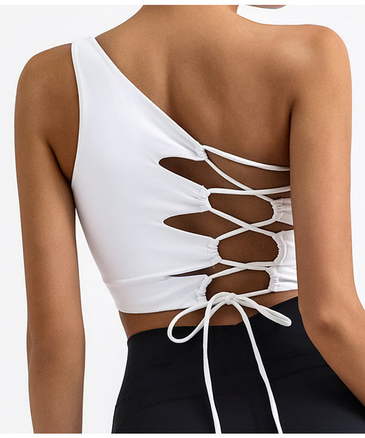 One Shoulder Lace-Up Sports Bra