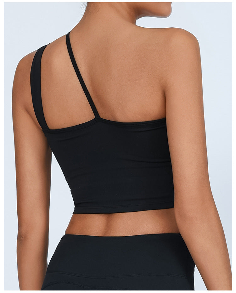 Black Buckle One Shoulder Sports Bra