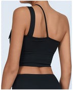 Black Buckle One Shoulder Sports Bra