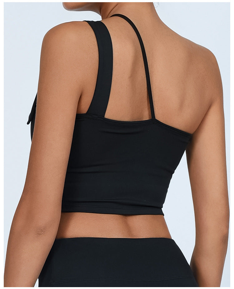 Black Buckle One Shoulder Sports Bra